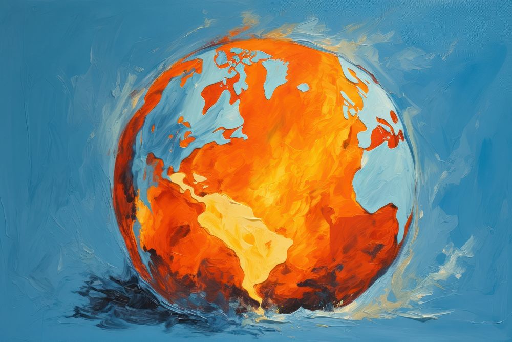 Earth on flame painted planet globe.