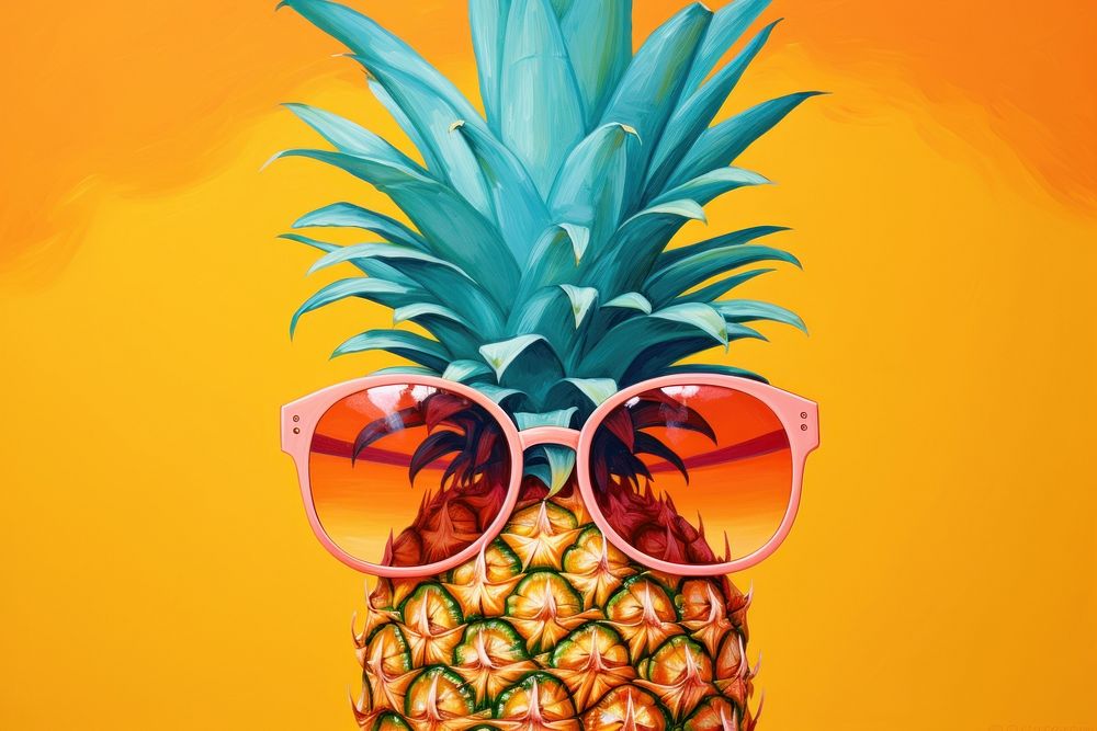 Pineapple surfing sunglasses plant fruit.