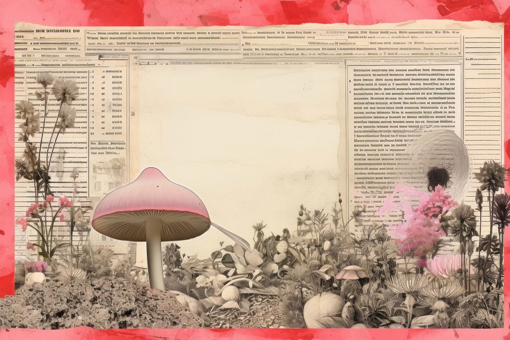 Mushroom newspaper plant text.