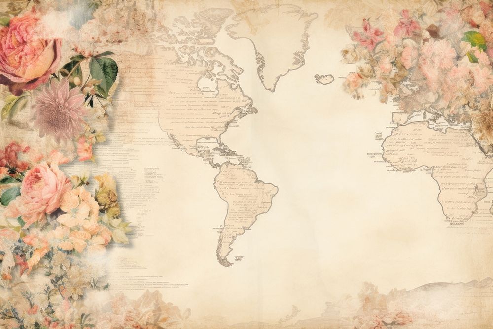 Ephemera style of pale world map backgrounds flower plant.