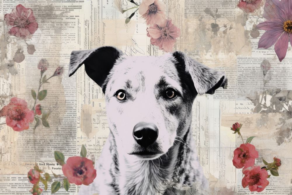 Ephemera style of pale dog collage mammal animal.