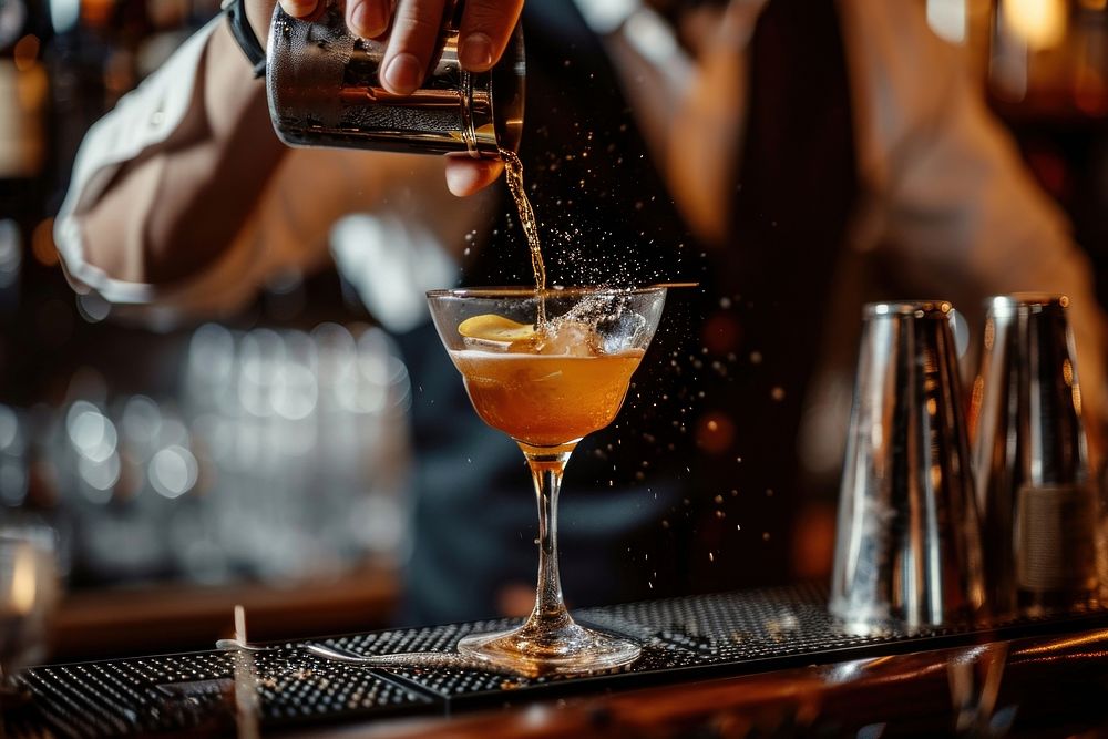 Bartender prepairing a cocktail at the bar bartender drink cosmopolitan.