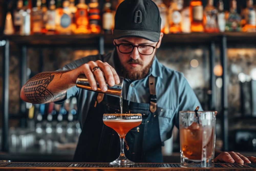 Bartender prepairing a cocktail at the bar bartender drink refreshment.