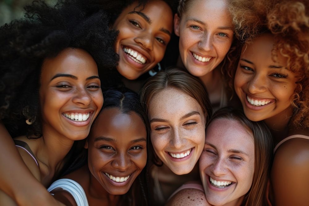 Group of happy women laughing smiling adult.