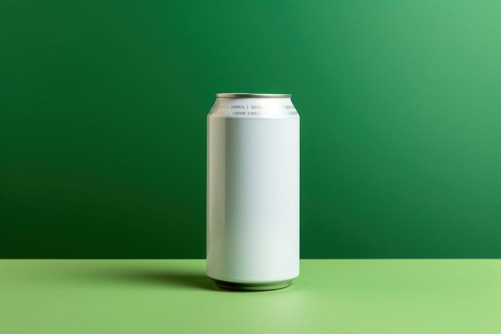 Beer can drink green green background.