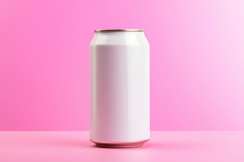 Beer can drink pink pink background.