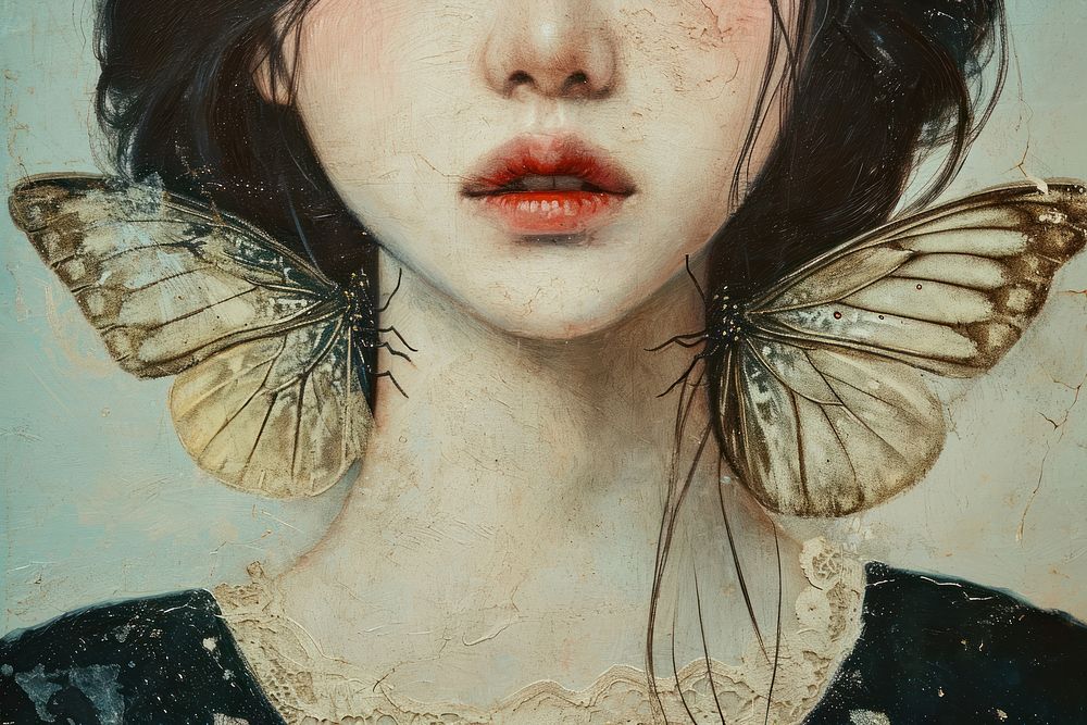 Person with butterfly wings painting portrait art.