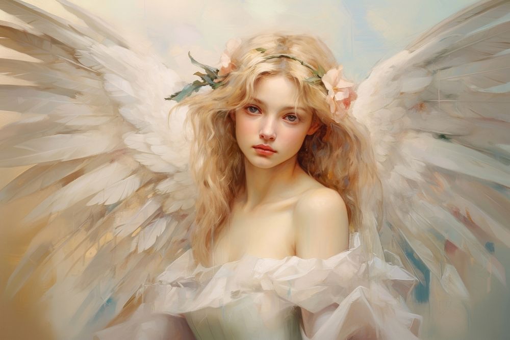 Angel with wings painting adult representation.