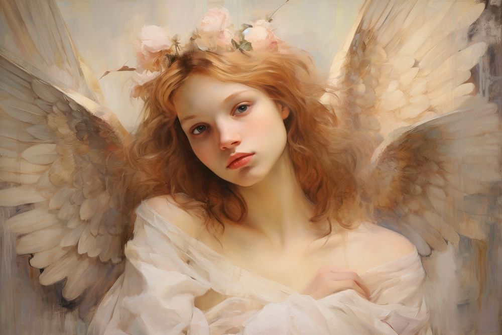 Angel with wings painting portrait fashion.