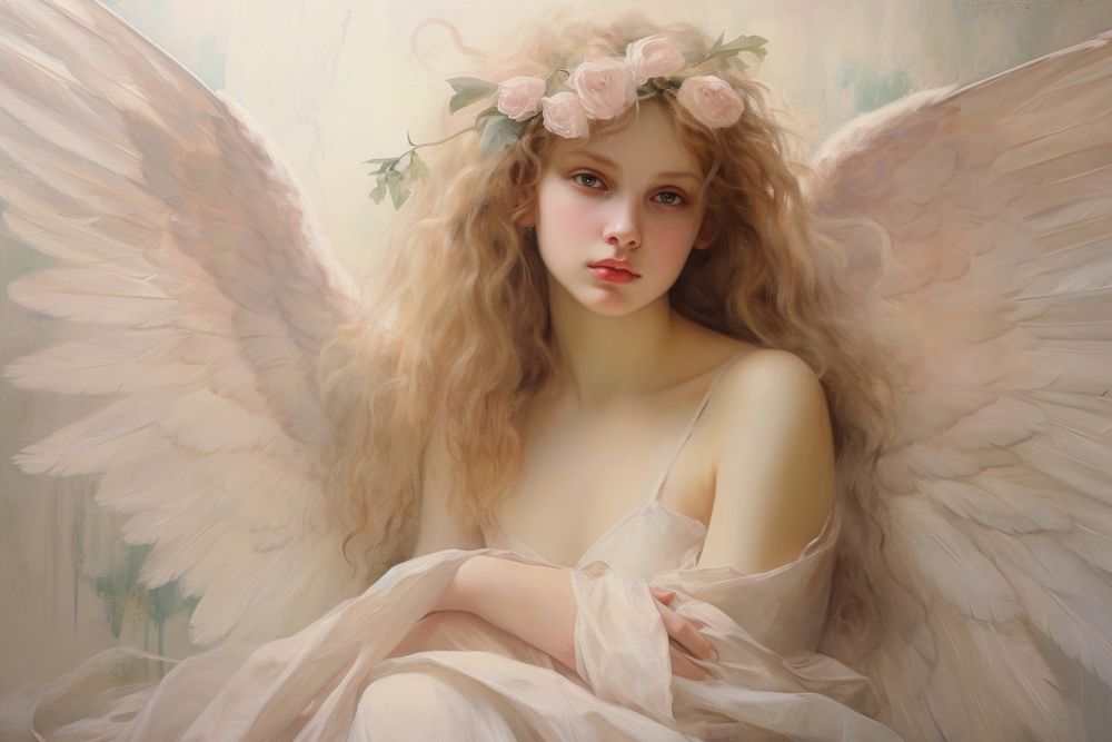 Angel with wings painting representation contemplation.
