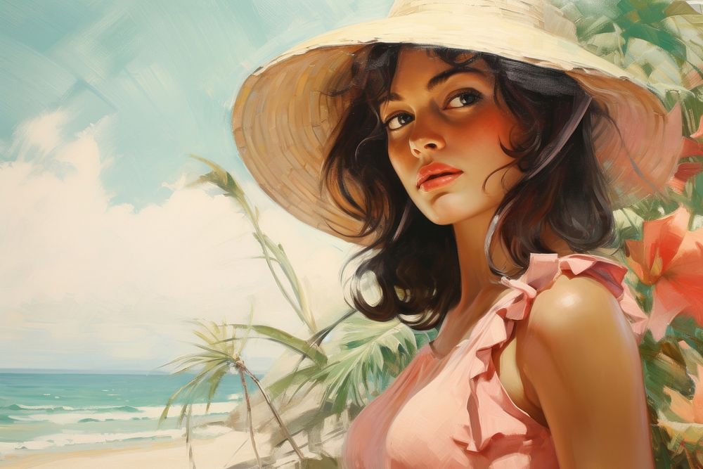 Tropical beach painting portrait outdoors.