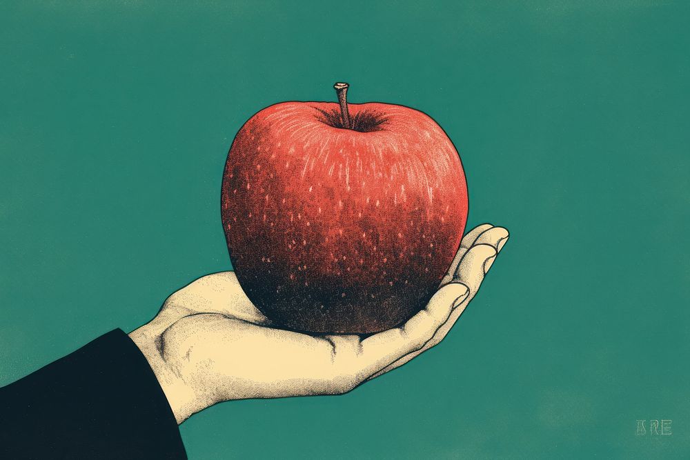 Hands holding apple fruit adult food.