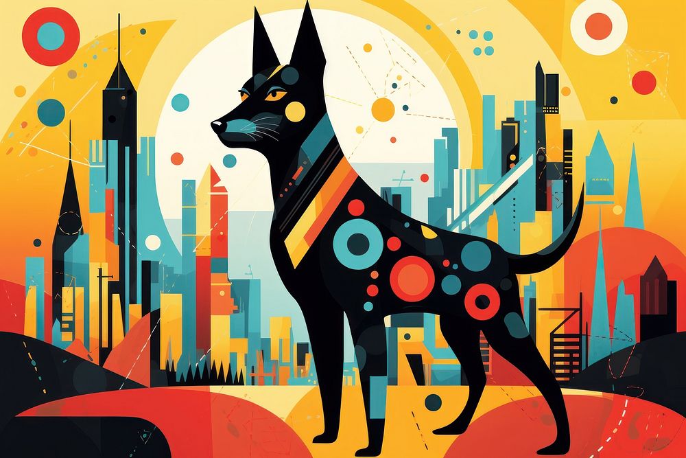 Memphis design of dog art graphics painting.