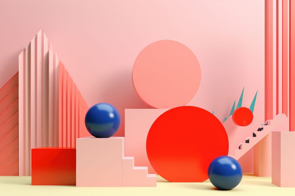 Memphis design of minimal 3d background art sphere racket.
