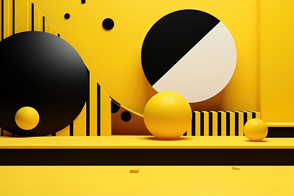 Memphis design of minimal yellow background sphere racket sports.