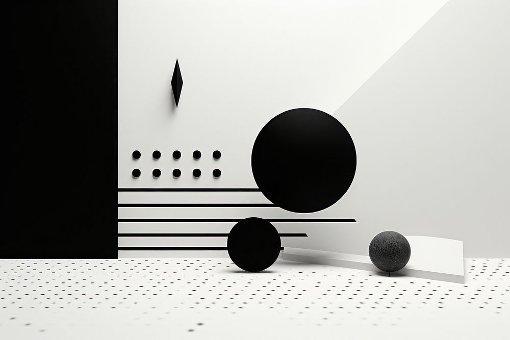 Memphis design of minimal black and white background art architecture electronics.