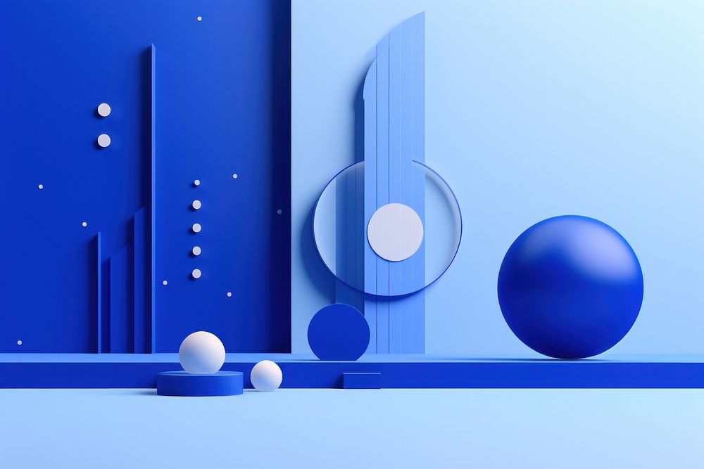 Memphis design of minimal blue background sphere.