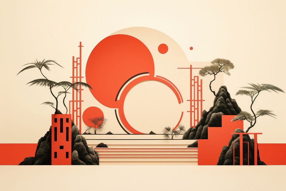 Memphis design of minimal chinese background art illustrated graphics.
