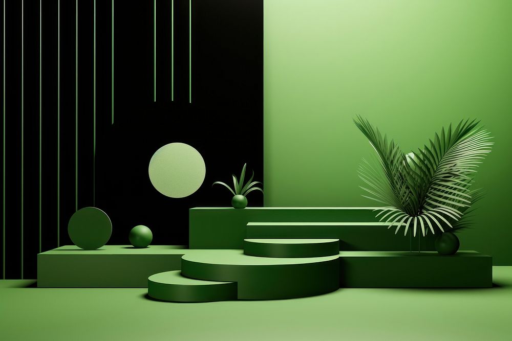 Memphis design of minimal green background furniture indoors plant.