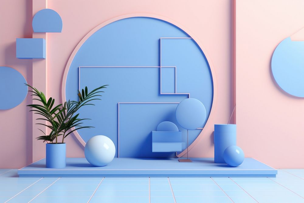 Memphis design of minimal light blue background art architecture furniture.