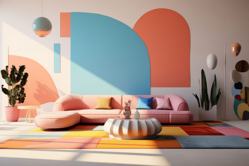 Memphis design of minimal living room background art architecture furniture.