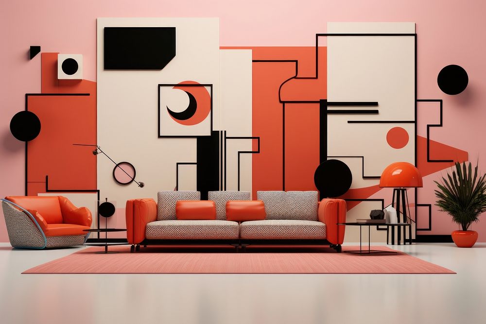 Memphis design of minimal living room background art architecture basketball.