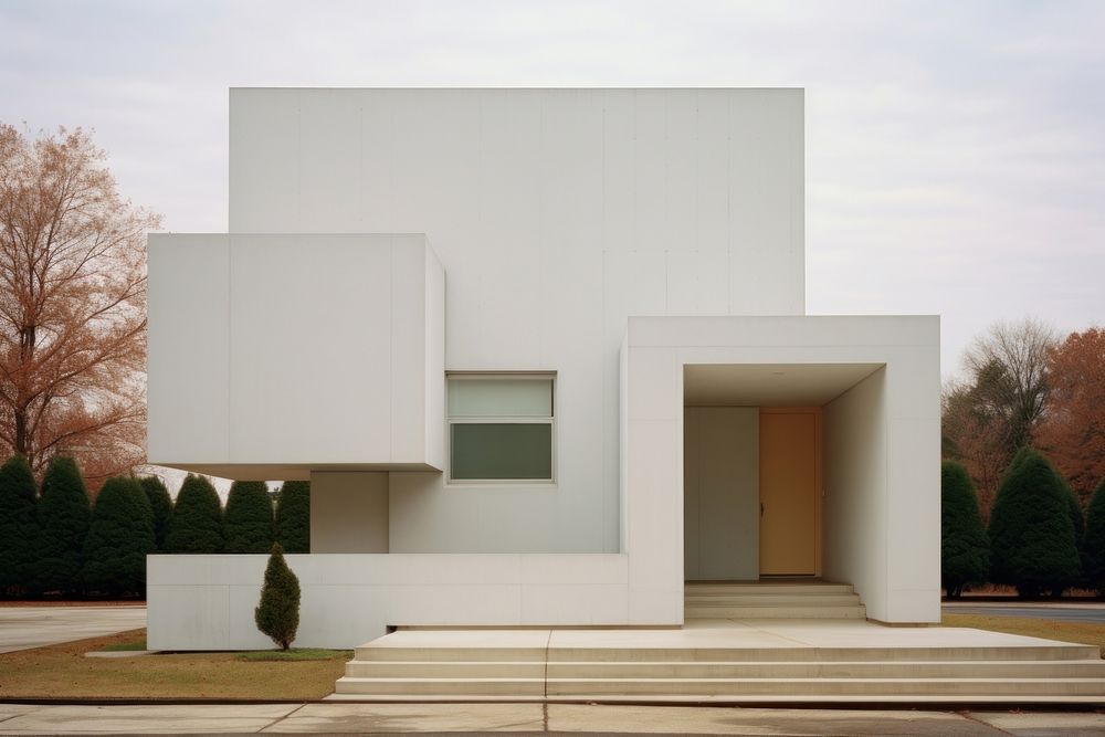 Memphis design of minimal modern architecture building housing portico.