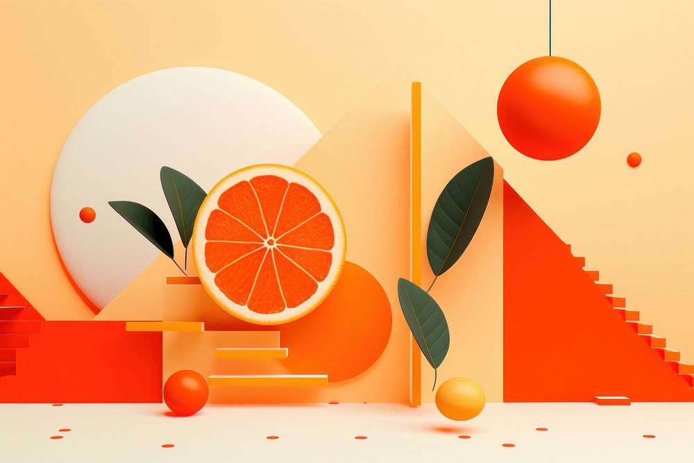 Memphis design of minimal orange background art architecture grapefruit.