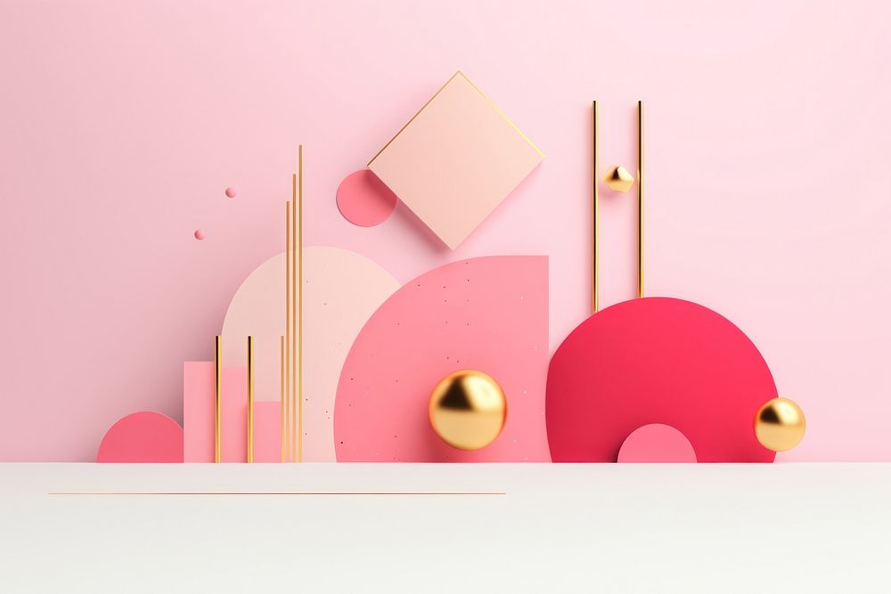 Memphis design of minimal pink and gold background art people person.