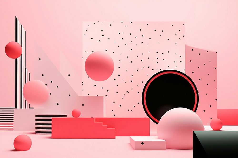 Memphis design of minimal pink background art architecture graphics.