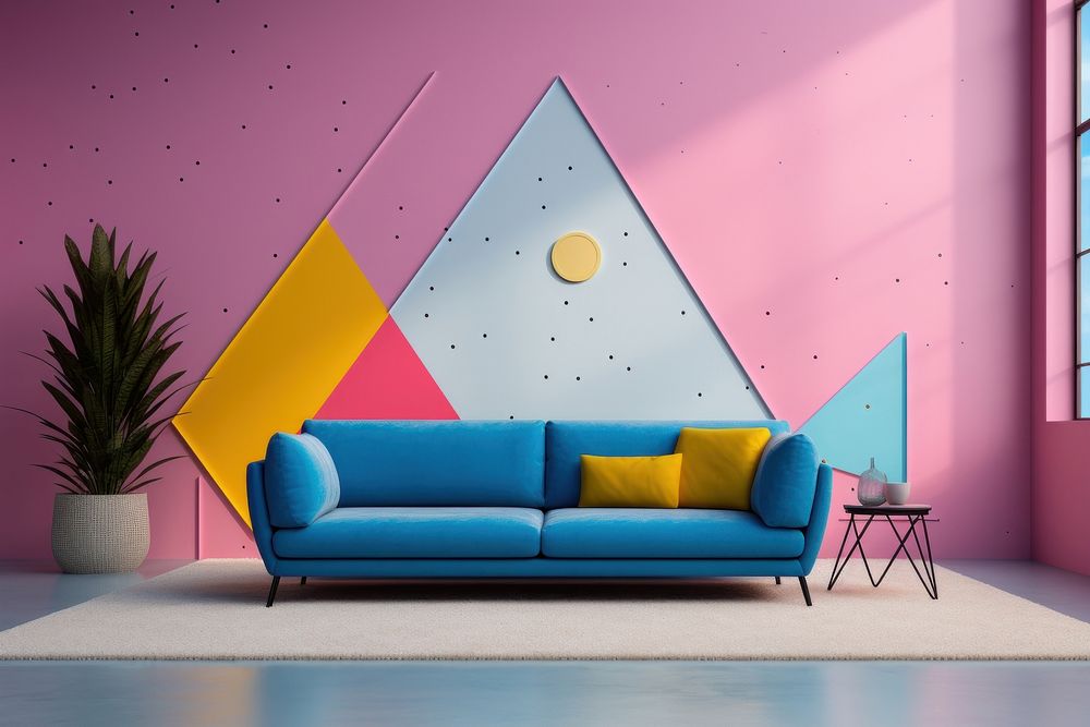 Memphis design of minimal room background art architecture furniture.