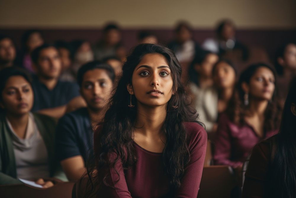 Mixed south asian women audience student adult.
