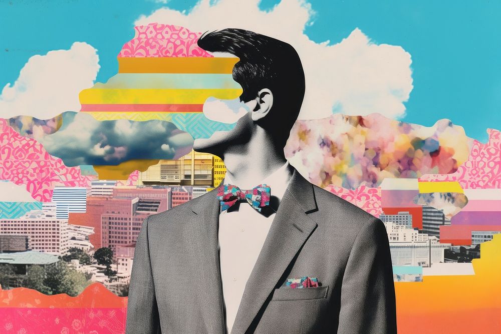 Collage Retro dreamy business man adult city art.