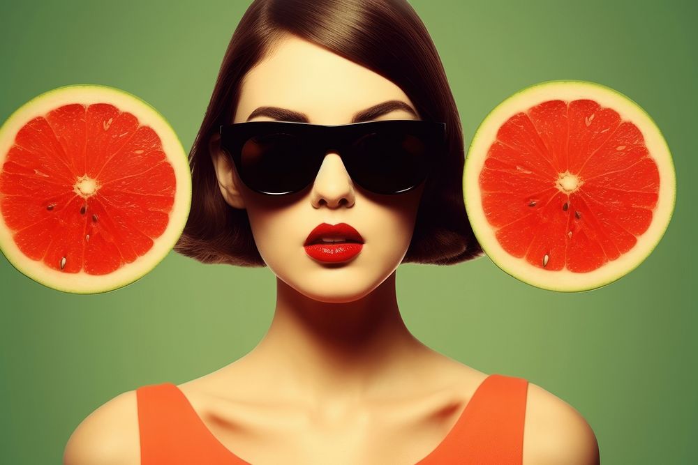 Minimal Collage Retro dreamy of teenager sunglasses grapefruit portrait.