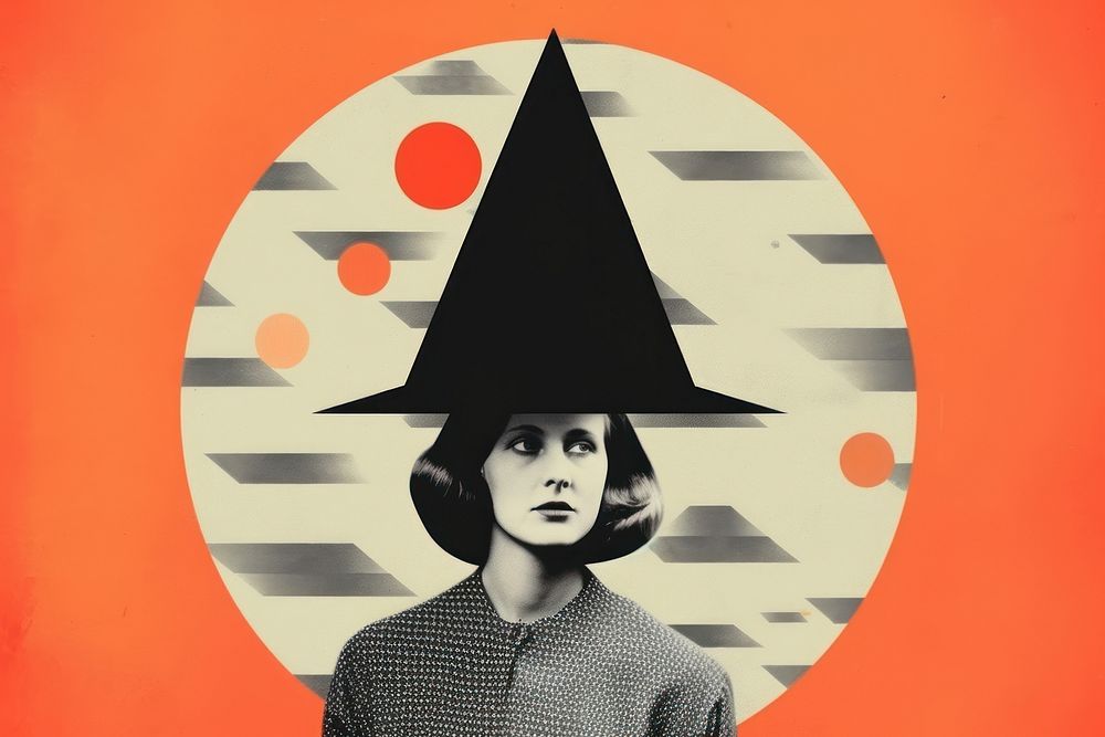 Minimal Collage Retro dreamy of witch hat art representation transportation.