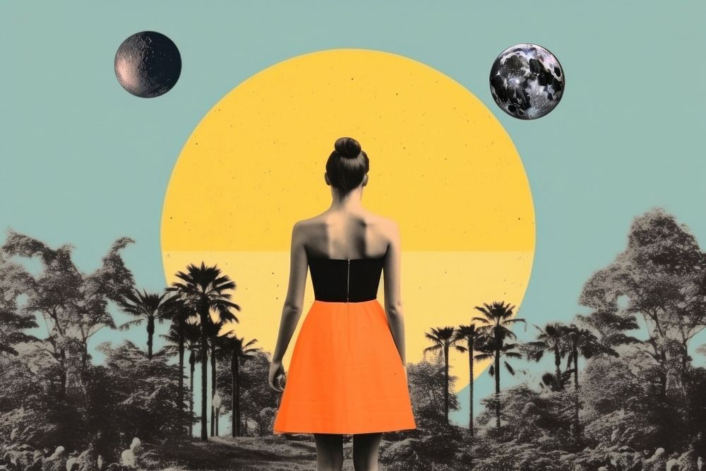 Minimal Collage Retro dreamy of adult astronomy outdoors fashion.