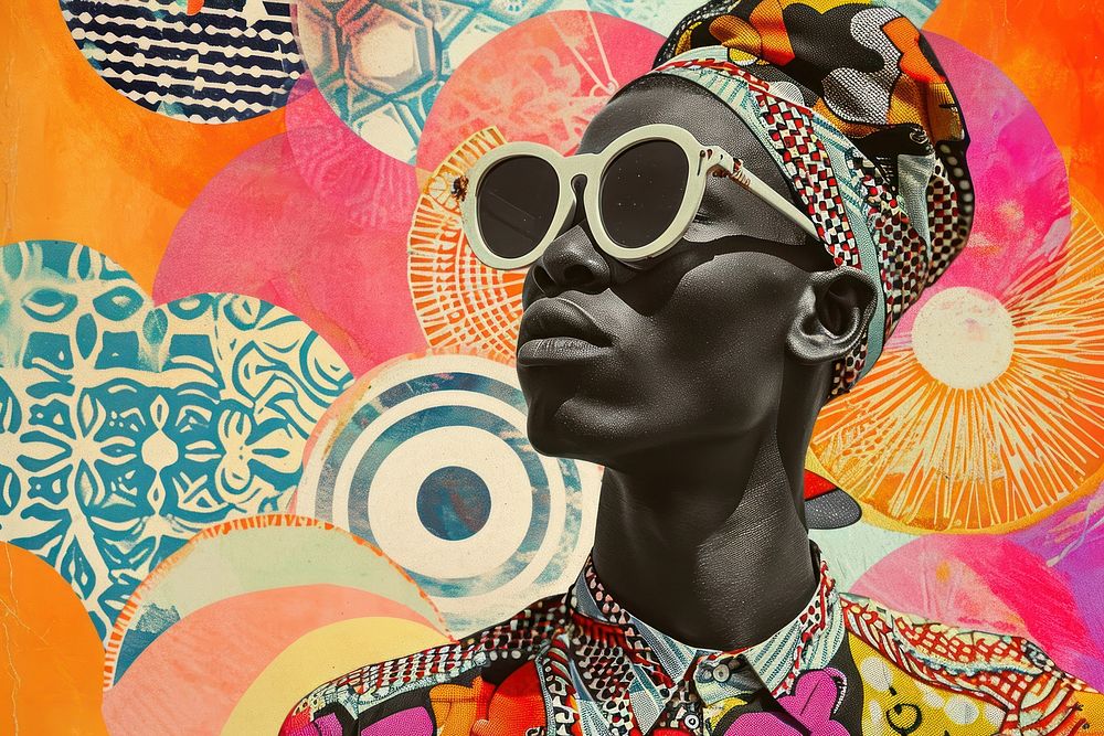 Minimal Collage Retro dreamy of african man art sunglasses portrait.