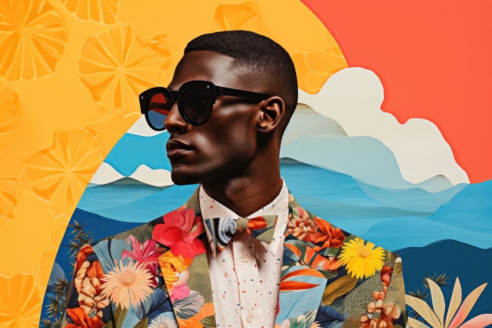 Minimal Collage Retro dreamy of african man sunglasses portrait adult.