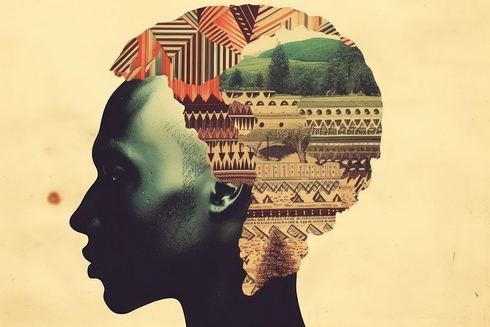 Minimal Collage Retro dreamy of african man art portrait collage.