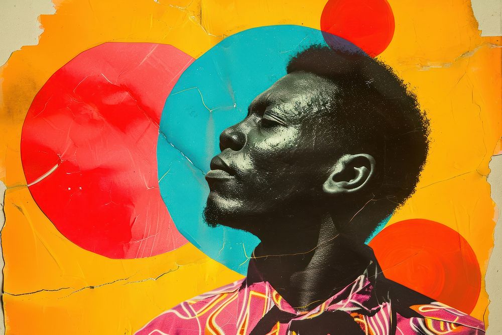 Minimal Collage Retro dreamy of african man art portrait painting.