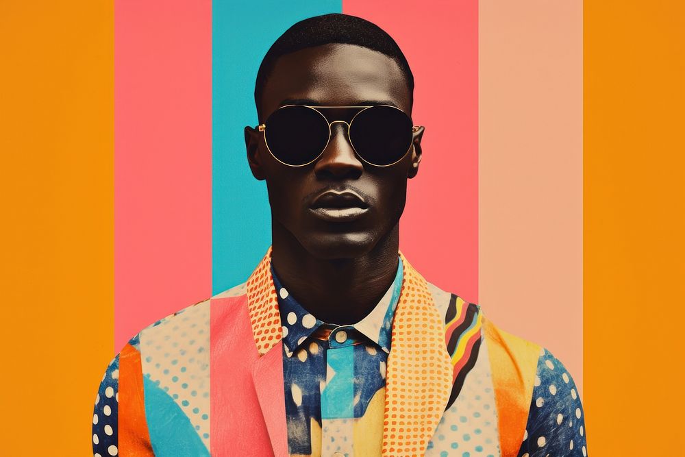 Minimal Collage Retro dreamy of african man sunglasses portrait adult.