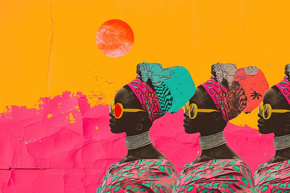 Minimal Collage Retro dreamy of african art astronomy painting.