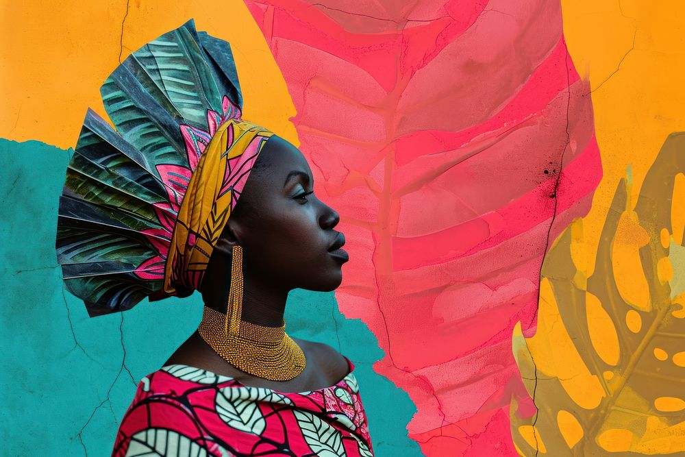 Minimal Collage Retro dreamy of african portrait adult art.