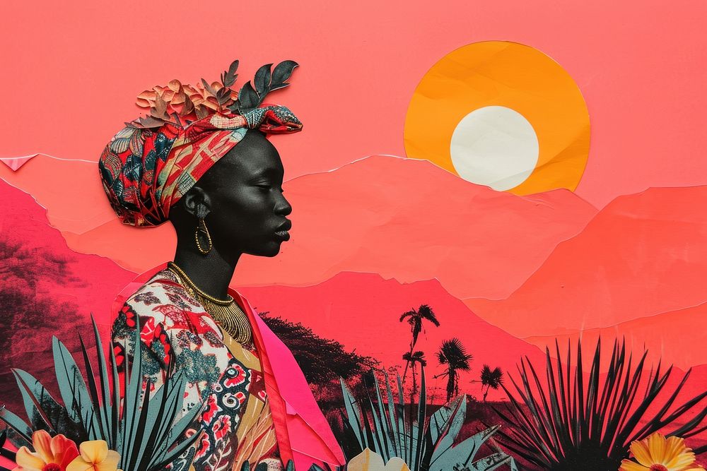 Minimal Collage Retro dreamy of african art adult representation.