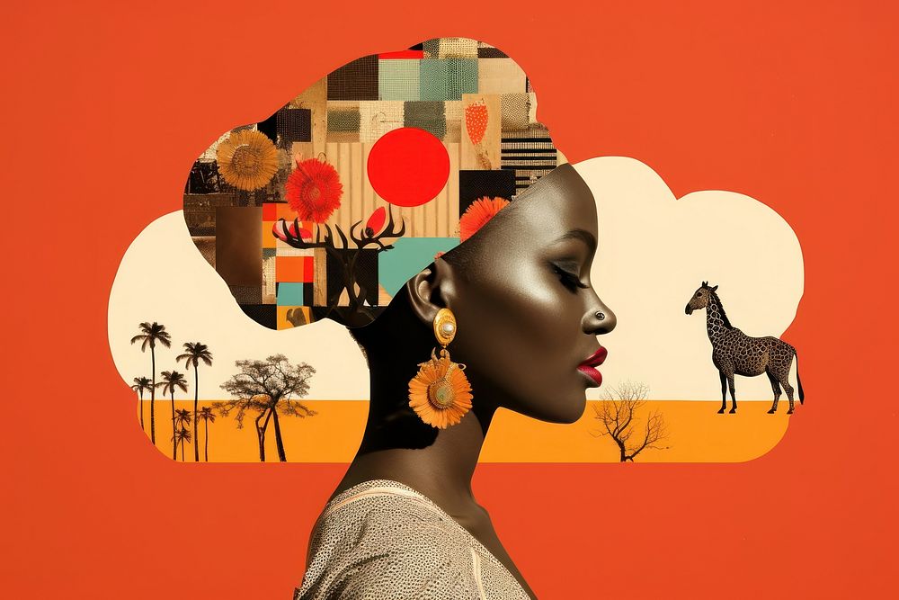 Minimal Collage Retro dreamy of african art portrait giraffe.