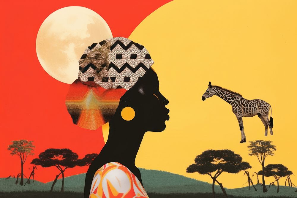 Minimal Collage Retro dreamy of african art outdoors painting.