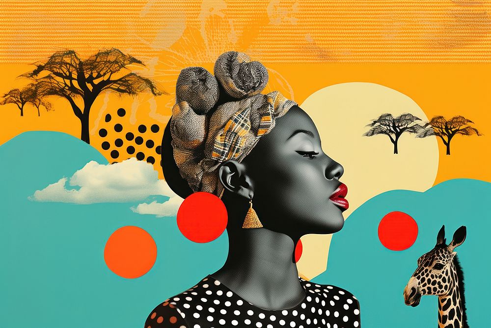 Minimal Collage Retro dreamy of african art portrait painting.