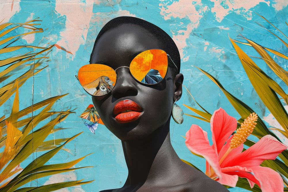 Minimal Collage Retro dreamy of african art portrait flower.