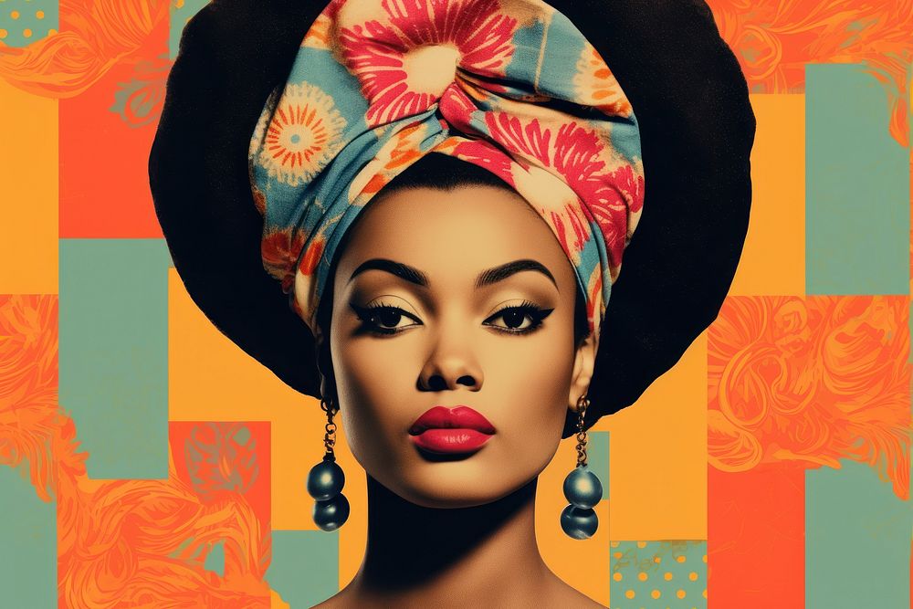 Minimal Collage Retro dreamy of african woman portrait adult art.