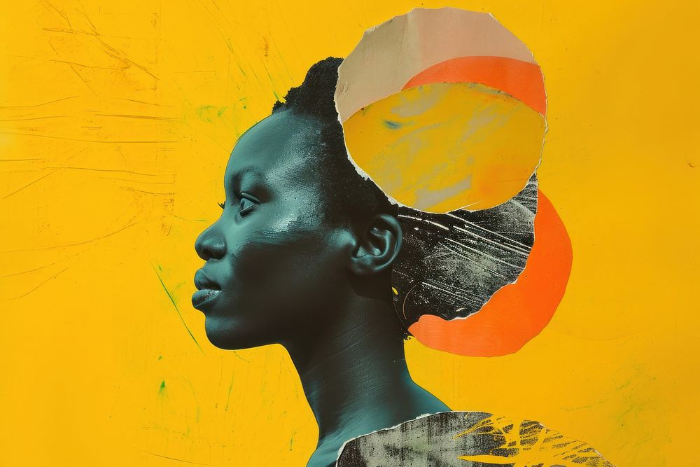 Minimal Collage Retro dreamy of african woman art portrait adult.